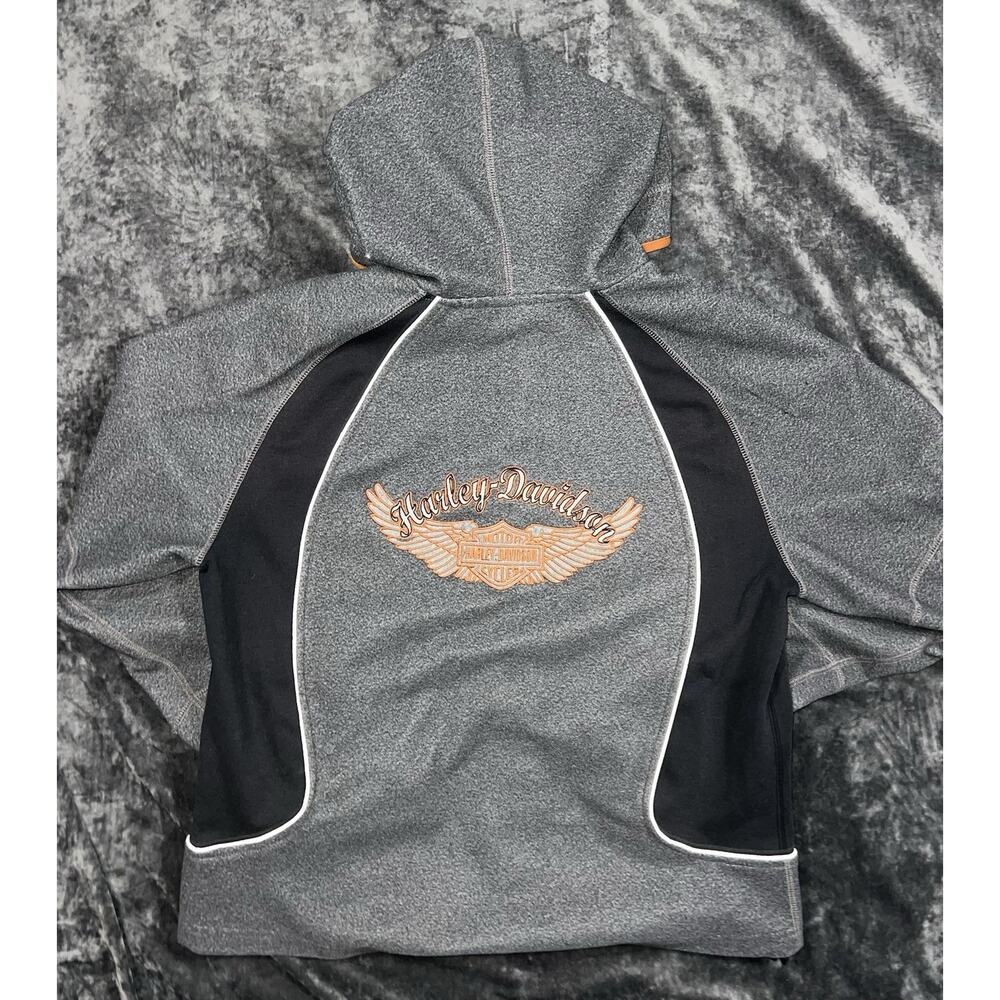 Harley-Davidson Women’s XL Full Zip Hoodie Gray Orange Trim Embroidered Y2K - Picture 5 of 13